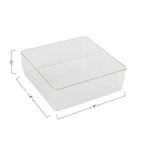 Martha Stewart Kerry Plastic Stackable Office Desk Drawer Organizers, 6" x 6", 4 Pack, with Gold Trim - size: 6" x 6"