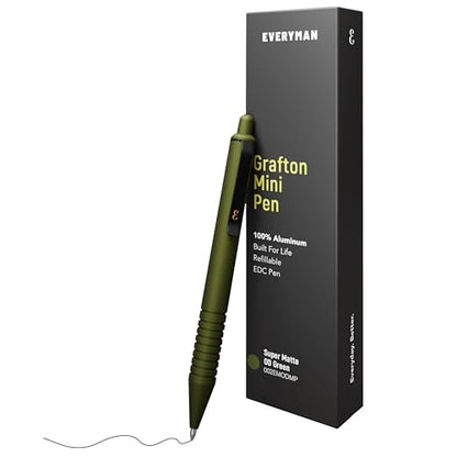 Everyman OD Green Super Matte Mini Click Pen | Compact Refillable 0.7mm Gel Pen with Premium Grip | Pocket-Size Metal EDC Pen for Travel, Office, Journaling & Everyday Writing - color: OD Green, style: Mini Click