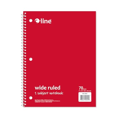 C-Line 1 Subject Notebook, 8 x 10-1/2 Inches, Wide Ruled, Red, 70 Sheets