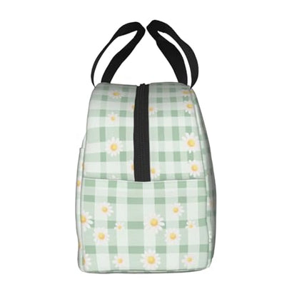 Lunch Bag Daisy Pastel Green Check Plaid Insulated Lunch Box Reusable Cooler Tote for Adults Student Girl Boy Work Office School Picnic Over 3 Years Old - color: B0383