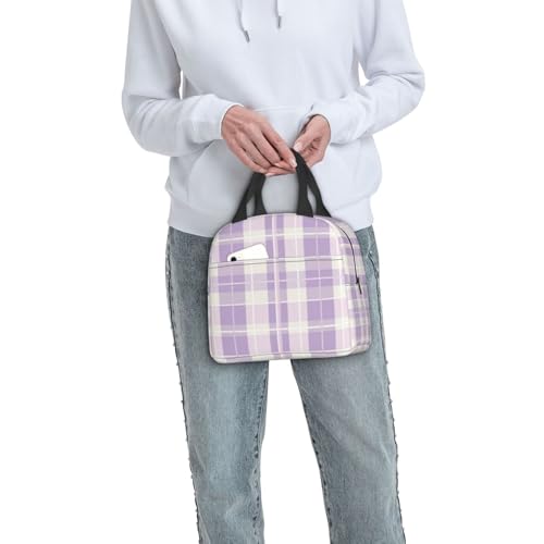 Lunch Bag Pastel Purple Plaid Insulated Lunch Box Cooler Tote for Adults Student Boys Girls Women Men Work Office School Picnic Beach Reusable Lunchbox Over 3 Years Old - color: B0362