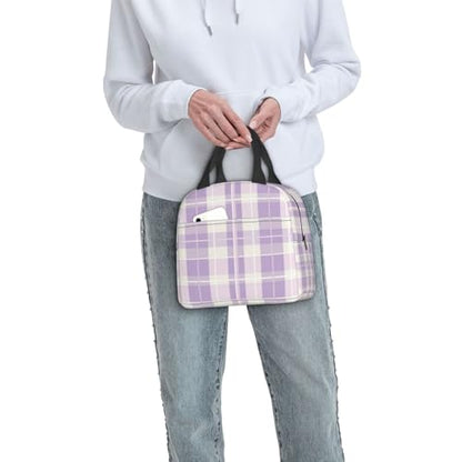Lunch Bag Pastel Purple Plaid Insulated Lunch Box Cooler Tote for Adults Student Boys Girls Women Men Work Office School Picnic Beach Reusable Lunchbox Over 3 Years Old - color: B0362