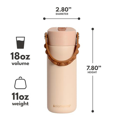 Elemental Insulated Kids Water Bottle, Stainless Steel Water Bottle with Straw Lid & Pop-It Handle, Leak-Proof Water Bottles for School, Boys or Girls, Travelling and Sports, 18oz - Beige - color: Beige