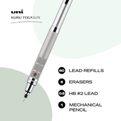 uniball Kuru Toga Elite Mechanical Pencil Starter Kit, 0.5mm, HB #2, Silver Barrel, 1 Pack - color: Silver Barrel, size: 1 Count (Pack of 1)