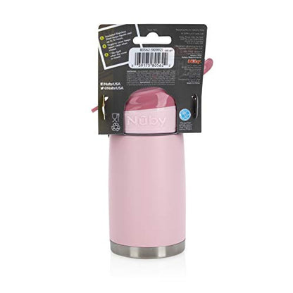 Nuby Thirsty Kids No Spill Flip-It Reflex Stainless Steel Travel Cup or Water Bottle - 10 Oz - 18+ Months - Pink - Back to School Essentials - size: 10.1 Ounces, style: Pink