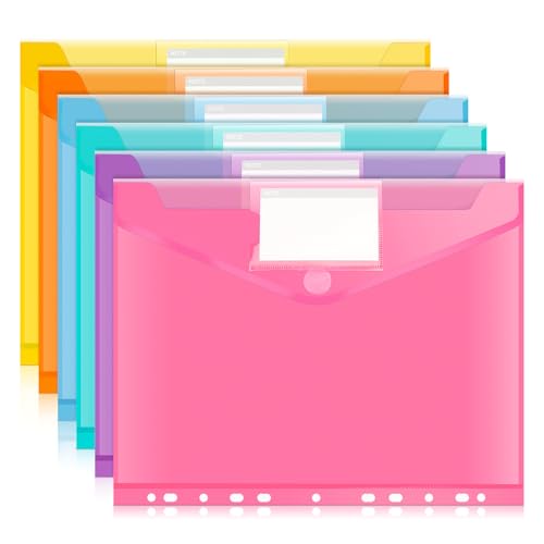6pcs Multicolor Binder Folders, File Binder Organizer with 11 Holes, Letter Size, Closure with Label Pocket, Side Loading, Heavyweight Poly Binder Pockets for Office, Home and School Supplies - color: 6 Multicolor