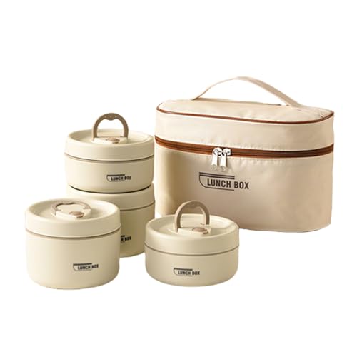 Portable Insulated Lunch Container Set, 2/3/4 Stackable Individual Stainless Steel Lunchboxes with Insulated Bag, Suitable for Work, Picnics and Camping (Beige, 4-Tier) - color: Beige, size: 4-Tier
