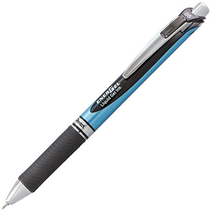 Pentel® EnerGel™ Deluxe RTX Retractable Liquid Gel Pens, Fine Point, 0.5 mm, 54% Recycled, Blue Barrel, Black Ink, Pack Of 12 Pens - color: Black, size: 12 Count (Pack of 1)