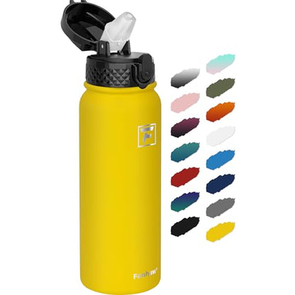 Fanhaw 20 Oz Kids Insulated Stainless Steel Water Bottle with Straw Lid, Leakproof & Anti-Dust Everyday Use Bottle for School, Women & Men, Back to School Essentials (Yellow) - color: Yellow, style: 20 Ounces