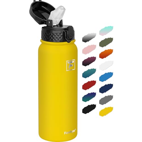 Fanhaw 20 Oz Kids Insulated Stainless Steel Water Bottle with Straw Lid, Leakproof & Anti-Dust Everyday Use Bottle for School, Women & Men, Back to School Essentials (Yellow) - color: Yellow, style: 20 Ounces