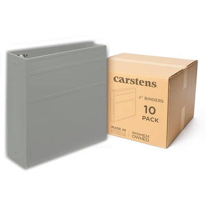 Carstens 4-Inch Heavy Duty 3-Ring Binder - Side Opening, Ash Gray, Durable Plastic, No-Gap Rings, Waterproof Cover, No Pockets, Holds 600 Letter Sheets, BPA-Free, Made in USA (1842-3R), Case of 10 - color: Gray, size: Case of 10