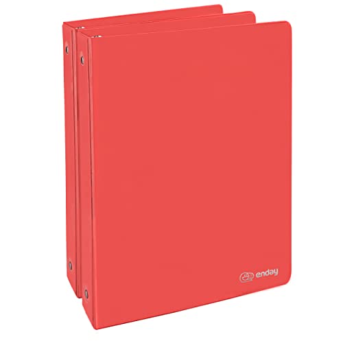 1 Inch 3 Ring Binder 1” Binder Red Clear View Cover with 2 Inside Pockets, Colored School Supplies Office and Home Binders, 2 Pack – by Enday - color: Red, size: 1