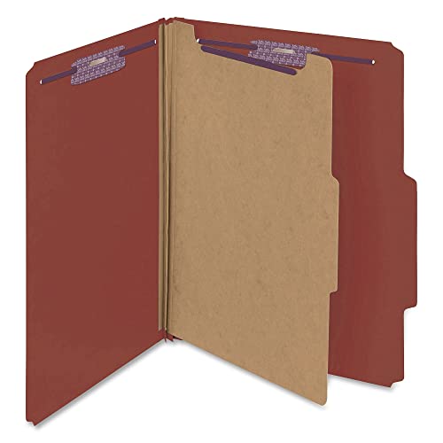 Smead Pressboard Classification File Folder with SafeSHIELD Fasteners, 1 Divider, 2" Expansion, Letter Size, Red, 10 per Box (13775) - color: Red