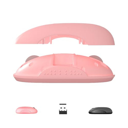 ONE-UP Wireless Mouse, 2.4G, Bluetooth5.0/3.0, Sound and Quiet Click, USB Nano Receiver, for Laptop, Chromebook, PC, Mac, Windows (Pink)