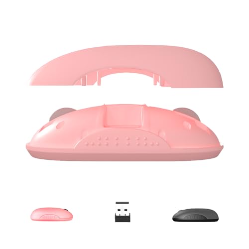 ONE-UP Wireless Mouse, 2.4G, Bluetooth5.0/3.0, Sound and Quiet Click, USB Nano Receiver, for Laptop, Chromebook, PC, Mac, Windows (Pink)