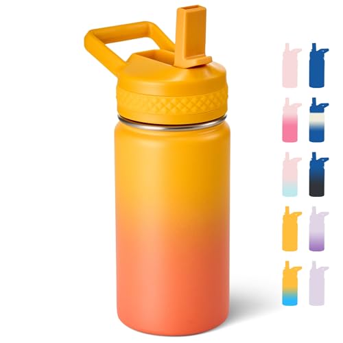 Fijinhom 12 oz Kids Water Bottle, Toddler Water Bottle with Straw, Boys&Girls Bottle for School, 304 Stainless Steel Vacuum Insulated Bottle for Kids, BPA-Free, Leak-Proof, Sunrise - color: Sunrise
