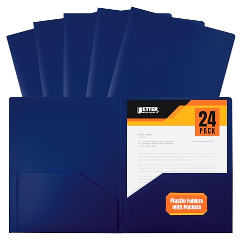 Better Office Products Heavyweight Plastic 2 Pocket Portfolio Folder, Letter Size Poly Folders 24 Pack (Blue) - color: Blue