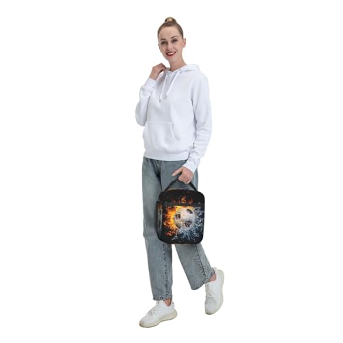 Insulated Durable Football Lunch Box with Shoulder Strap, Kids Adult Fire And Water Soccer School Lunch Bag, Lunch Tote Box Bag for Office School Picnic Beach Travel - color: Football
