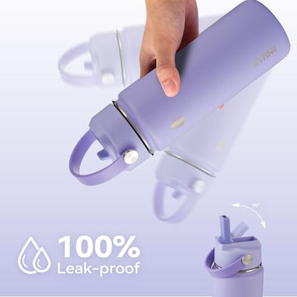 Stainless Steel Water Bottle with Straw Lid, 18oz Insulated Vacuum Bottle with Carrying Loop, Dishwasher Safe，uitable for use in schools, Offices, and outdoor activities (PURPLE) - color: Purple