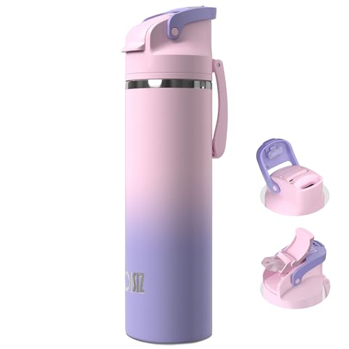 OISIZ Insulated Water Bottle 24 oz with 2 in 1 Spout and Straw Lid,One Click Safety Lock,100% Leakproof,Keep Cold 24H,Vacuum Stainless Steel Water Bottle for School,Travel and Sports,Dishwasher Safe - color: Violet, size: 24 Ounces
