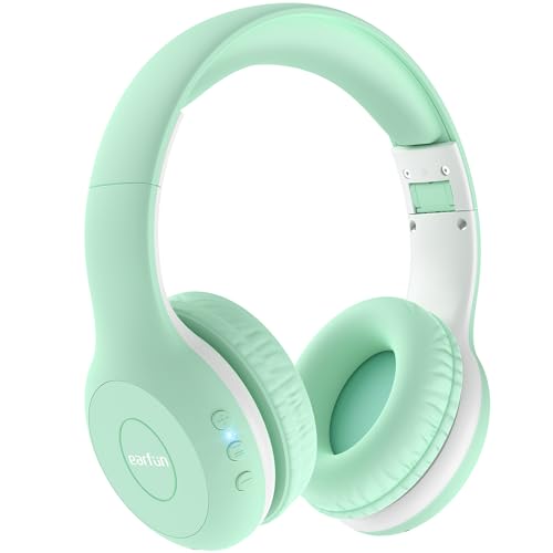 EarFun K2 Kids Bluetooth Headphones, Kids Headphones with Volume Limited, 40H Playtime, Built-in Mic, Stereo Sound, Foldable Over-Ear Headphone for School/Travel/iPad/Tablet, Green - color: Green