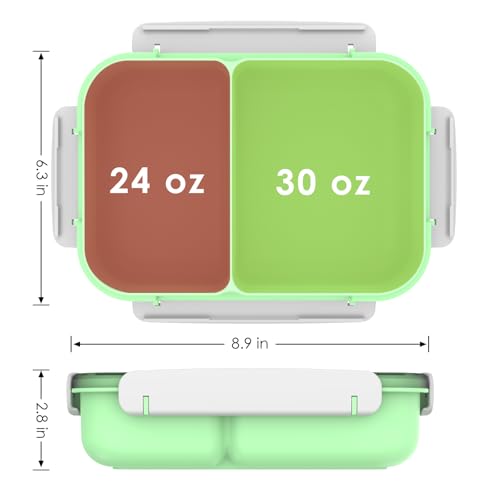 WHALEHOUSE Large Capacity Bento Lunch Box for Adult, 1600ML 2 Compartments Meal Prep Container with Utensil, Airtight Food Storage Container with Snap Locking Lids, Microwave/Dishwasher/Freezer Safe - color: 1600mL-Green