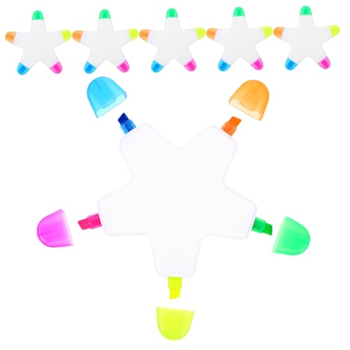 TIDTALEO 6pcs 5-in-1 Star Shape Fluorescent Highlighter Pens Set, Multi-color Markers for Scrapbooking, Journaling, Coloring, and School Office Supplies