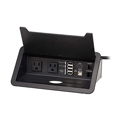 Tripp Lite in-Desk 2-Outlet Power + 5-USB Charging Dock - Phone, Ethernet & HDMI Ports for Cable Management - 4 USB-A & 1 USB-B Ports, Hinged Door, 10 ft Cord, (PS222DATAM)