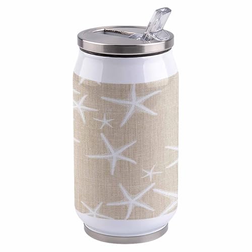 T&H XHome Ocean 14oz Stainless Steel Tumbler with Lid & Straw-Double Wall Vacuum Insulated Travel Mug Starfish Marine Life Vintage Texture Linen Water Bottle Coffee Beverage Drinks Cup - size: 14 Ounces