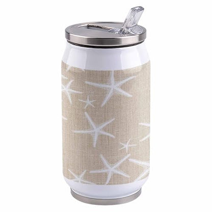 Ocean 10oz Stainless Steel Tumbler with Lid & Straw-Double Wall Vacuum Insulated Travel Mug Starfish Marine Life Vintage Texture Linen Water Bottle Coffee Beverage Drinks Cup - size: 10 Ounces