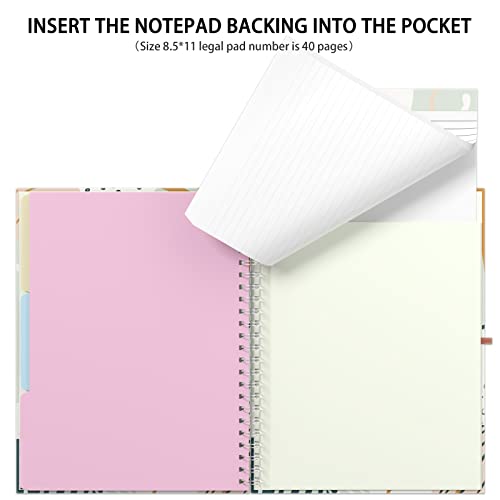 Rimilak Spiral Clipboard Folio with Refillable Lined Notepad, 14.5 x 9.8 In, Hardcover Cover with 5 Interior Pockets, Elastic Band and Pen Loop Series. Cute Stylish Clipfolio, Bohe Leaves - color: Bohe Leaves