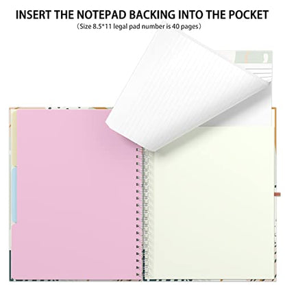 Rimilak Spiral Clipboard Folio with Refillable Lined Notepad, 14.5 x 9.8 In, Hardcover Cover with 5 Interior Pockets, Elastic Band and Pen Loop Series. Cute Stylish Clipfolio, Bohe Leaves - color: Bohe Leaves
