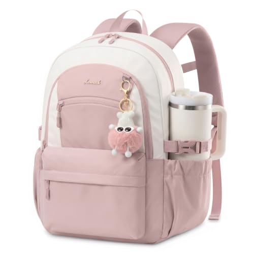 LOVEVOOK School Backpack for Teen Girls & Women 35L Large Laptop Backpack | Cute Plush Charm, Fits 40oz Tumbler, Waterproof Student Bookbag for Girls 10-12, Middle & High School, College Travel Work - color: Pink, size: 15.6 inch