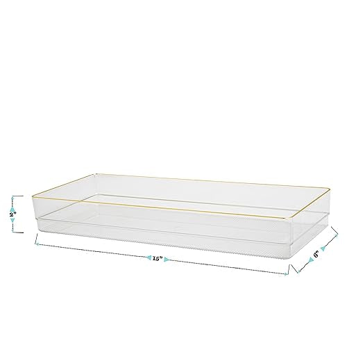 Martha Stewart Kerry Plastic Stackable Office Desk Drawer Organizers, 15" x 6", 2 Pack, with Gold Trim - size: 15" x 6"