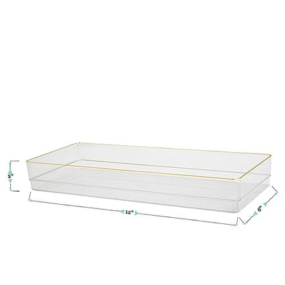 Martha Stewart Kerry Plastic Stackable Office Desk Drawer Organizers, 15" x 6", 2 Pack, with Gold Trim - size: 15" x 6"