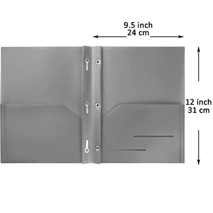 Youngever 6 Pack Heavy Duty Plastic Two Pocket Folders with 3 Prongs, Metal Prongs Fastener, Heavy Duty Plastic 2 Pocket Folder (Grey) - color: Grey