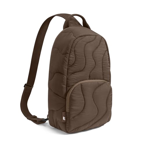 tomtoc 10L Crossbody Sling Bag Backpack for Women, Trendy Puffer Quilted Padded Bag for 13-inch Macbook Air, Macbook Neo A18, 11" iPad Air/Pro, Nintendo Switch 2, Lightweight Travel Chest Bag Daypack - color: Earthshade