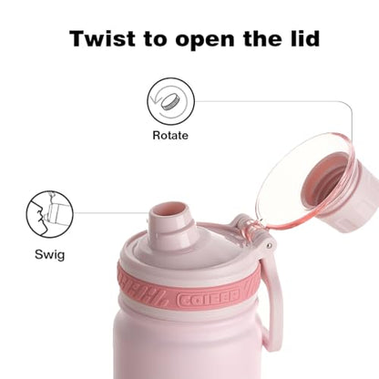 22 oz Insulated Water Bottle, Lightweight Stainless Steel Vacuum with Handle, Leakproof Dustproof Spout Lid, Wide Mouth BPA-Free, Cute for School Yoga Travel Commute Gifts for Women Girls - color: Rose Pink
