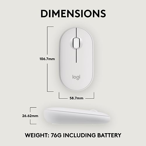 Logitech M350s Pebble 2 Bluetooth Wireless Mouse - Tonal White | Slim Bluetooth, Portable, Lightweight, Customizable Button, Quiet Clicks, Easy-Switch for Windows, macOS, iPadOS, Chrome OS - color: Tonal White