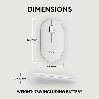 Logitech M350s Pebble 2 Bluetooth Wireless Mouse - Tonal White | Slim Bluetooth, Portable, Lightweight, Customizable Button, Quiet Clicks, Easy-Switch for Windows, macOS, iPadOS, Chrome OS - color: Tonal White