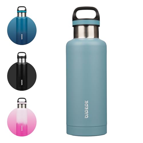 BJPKPK Insulated Water Bottle 32OZ Stainless Steel Water Bottle with Handle Double Walls Vacuum Insulated BPA Free Flask, Light Blue - color: Light Blue, size: 32 Ounces