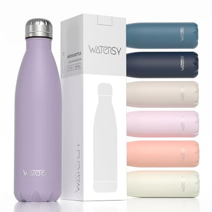 WATERSY Stainless Steel water bottles,17oz/500ml Insulated Water Bottles,Purple metal water bottle Keeps Drink Cold and Hot,BPA Free kids water bottles for School,Gym,Travel,Sports - color: Lilac
