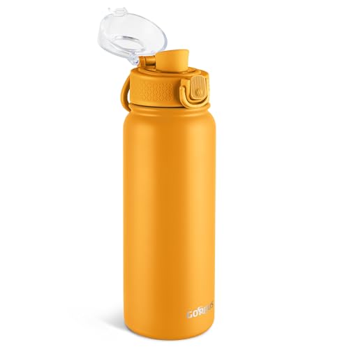 GOPPUS 20 Oz Insulated Stainless Steel Water Bottle BPA-Free Sports Water Bottle, Great for Travel, with Chug Lid - Leak & Sweat Proof with Anti-Dust Lid(Orange) - color: Orange