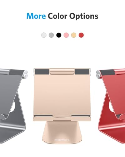 OMOTON T1 Adjustable Tablet Stand for Desk, Aluminum Holder for iPad Gold | Solid Metal Build | Charging Cutout | Anti-Slip Silicone Pads | Multi-Angle Adjustable | Fits 3.5-12.9" | Holds Thick Cases - color: Gold