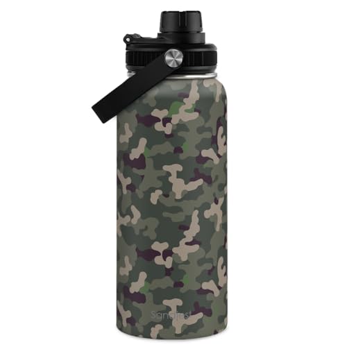 Camouflage Insulated Stainless Steel Water Bottle 32oz, Vacuum Chug Lid Travel Tumbler for Men Friends Dads Grandpa, Birthday Christmas Fathers Day (Woodland Camo) - color: Camouflage 3