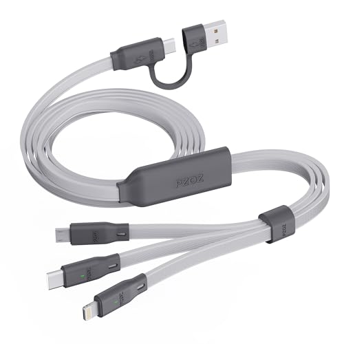 pzoz 100W USB C & USB A Fast Charging Cable, 3 in 1 Multi Charging Cable with E-Marker Chip, USB-C/Lightning/Micro USB Cord for iPhone, iPad Pro, MacBook, Samsung Galaxy