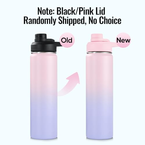 Fijinhom Insulated Water Bottle with Handle, 304 Stainless Steel Water Bottles with Wide Mouth, Double Wall Vacuum Sports Water Bottle, BPA Free, Keep Cold and Hot, 24 Ounces, Pink/Purple - color: Pink/Purple, size: 24 Ounces