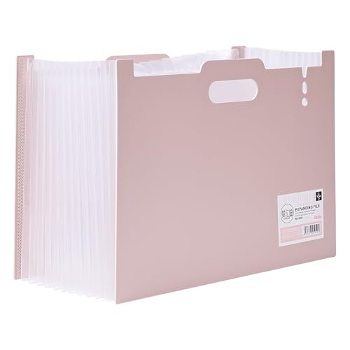 12-Pocket Expanding File Organizer, Portable Office Receipt & Contract Organizer, A4/Letter Size Document Holder with Labeled Dividers. (Pink) - color: Pink