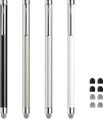 Stylus Pens for Touch Screens, ChaoQ 4 Pcs Mesh Fiber Stylus, with 4 Replaceable Mesh Tips and 4 Replaceable Rubber Tips (Silver, Black, White, Champagne) - color: 4 Colors - silver/black/white/champagne