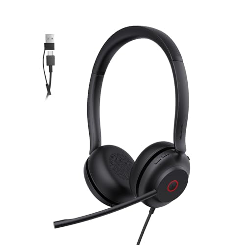 Yealink UH35 USB-C/A Headset with Noise Cancelling Microphone, Wired Headphones for Computer PC, Mute Button, Compatible with Zoom, Google and Other Leading UC Call Platforms